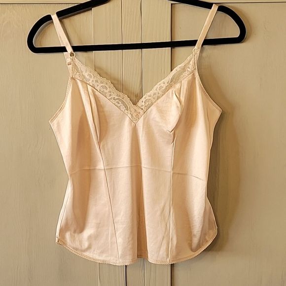 Vtg Maidenform Sweet Nothings Nylon Camisole Lingerie V-Neck Lace Size 36 Peach - Picture 1 of 7